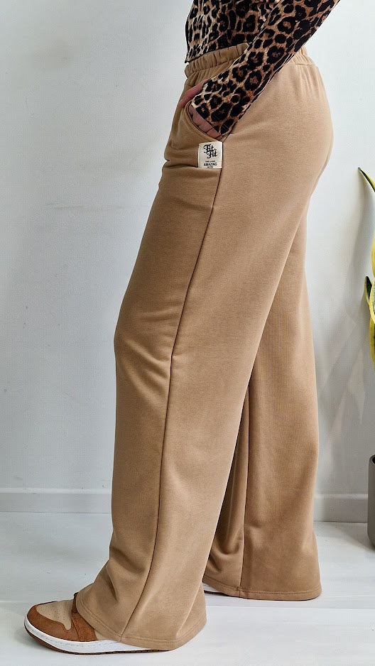 Calças Felpa Castanho claro