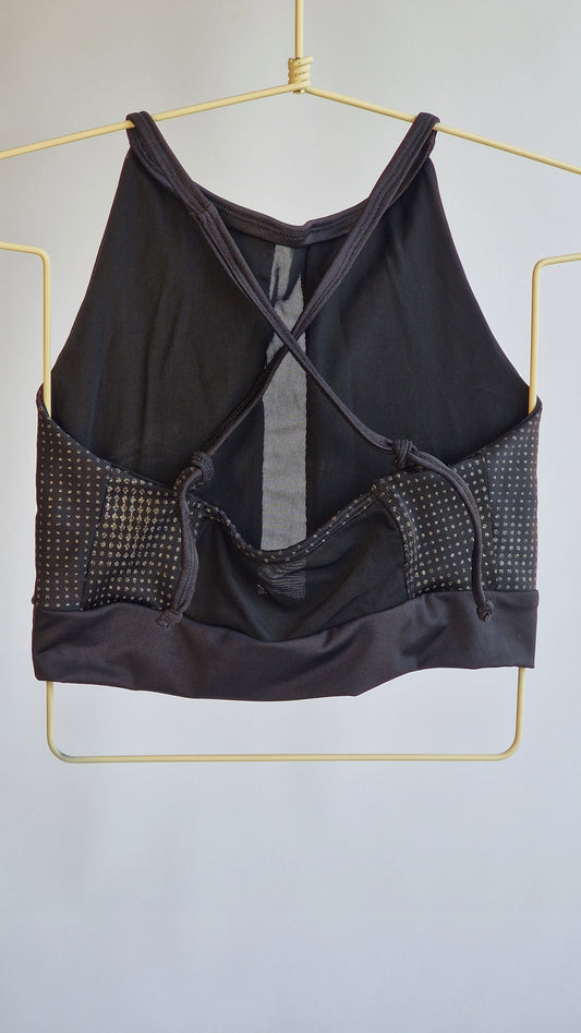 Top Preto com Tule e Bolinhas Cinza