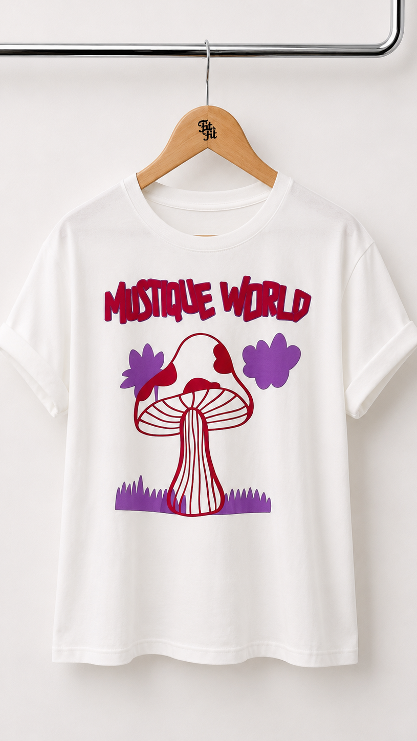 T- Shirt Manga Curta Algodão Cogumelo