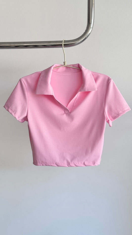 Polo Cropped Rosa Sorvete