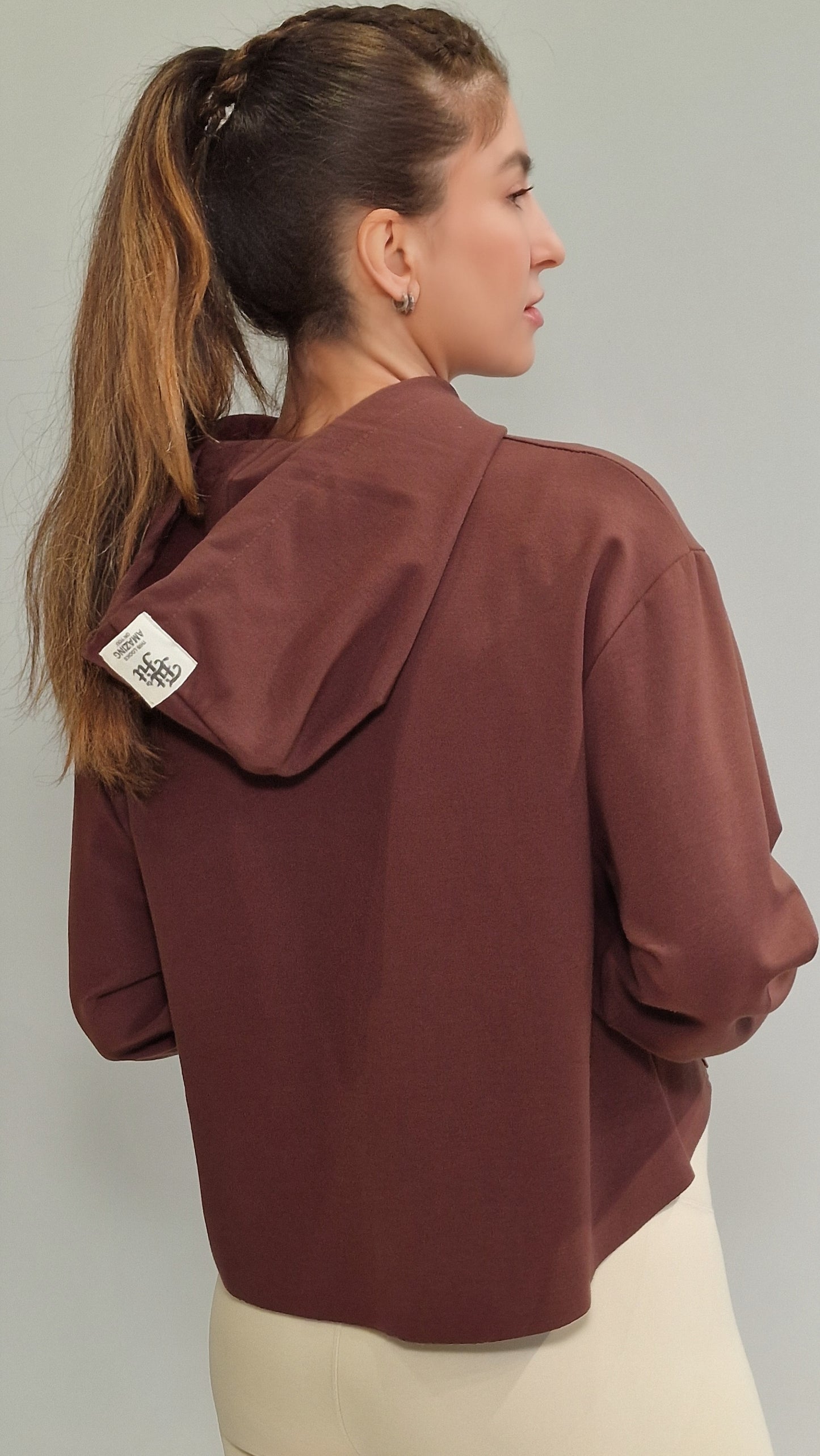 Sweater Crop Raw Castanho