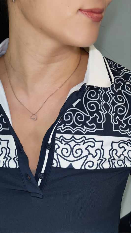 Polo Marinho com Estampado Branco