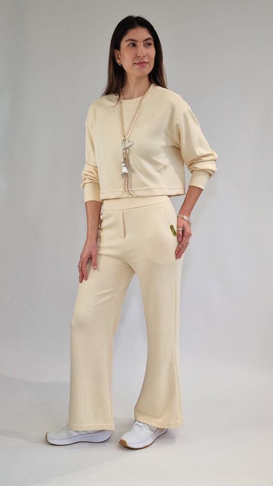 Calças Cós Liso Baunilha