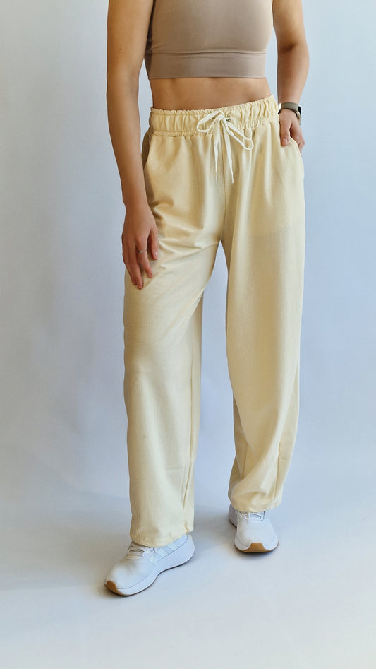 Calças Relaxed Fit Felpa Amarelo Baunilha