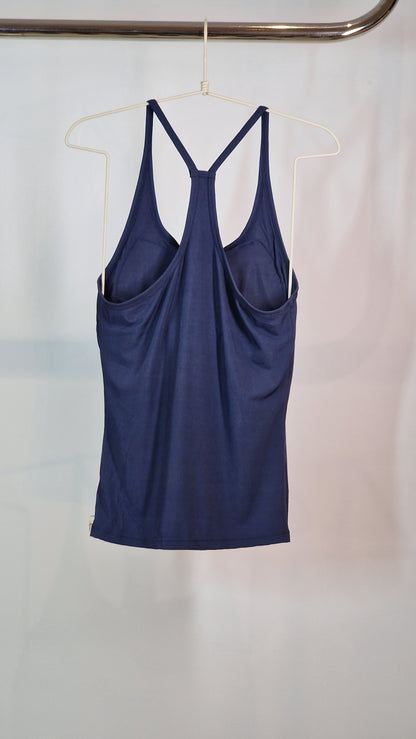 T-Shirt Alças Malha Fria com Copas Azul