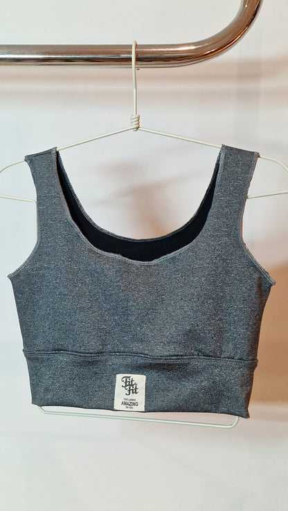 Top Decote Quadrado Cinza Mescla