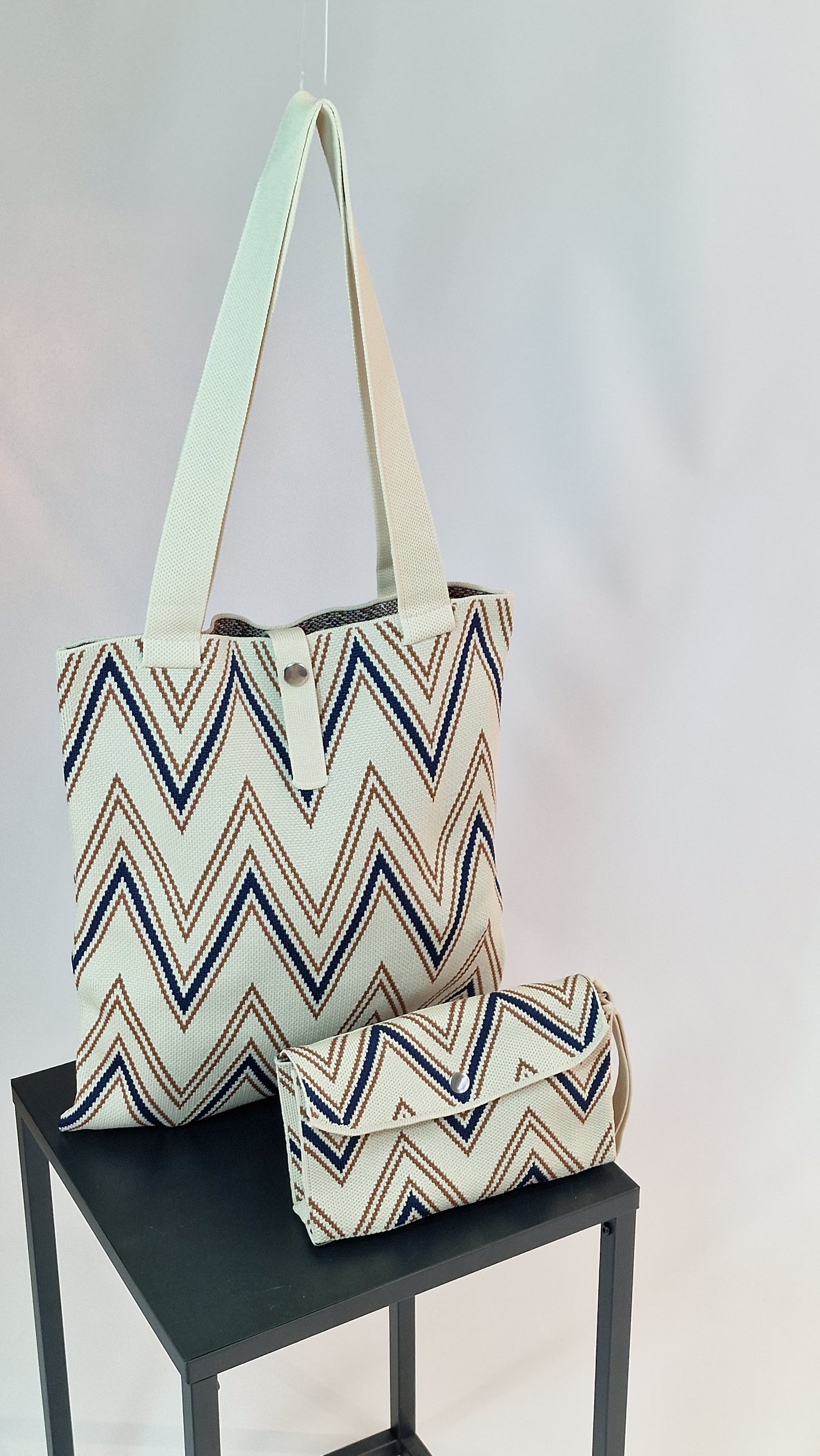 Tote Bag Marfim/Azul/Mocha