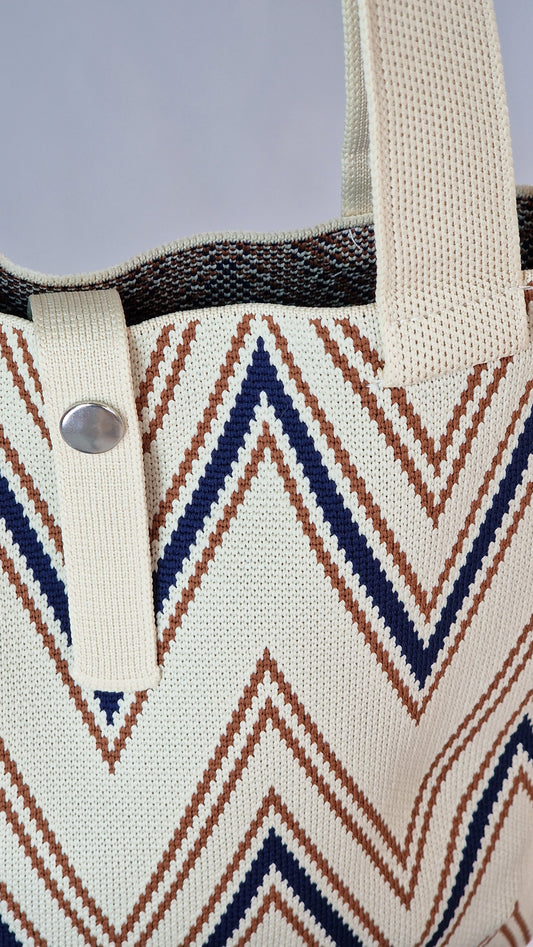 Tote Bag Marfim/Azul/Mocha