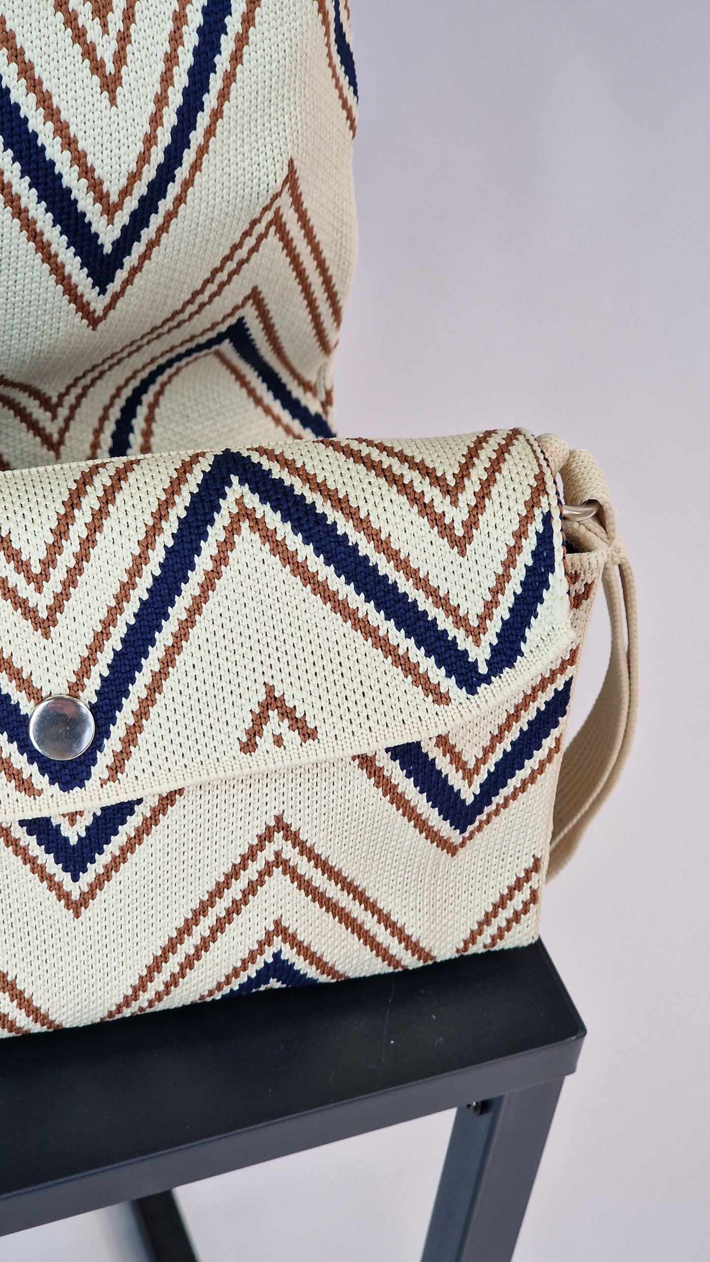 Tote Bag Marfim/Azul/Mocha