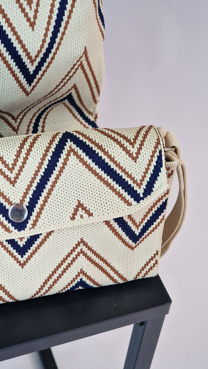 Tote Bag Marfim/Azul/Mocha