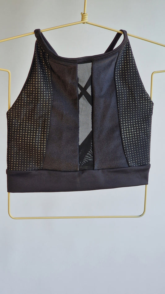 Top Preto com Tule e Bolinhas Cinza
