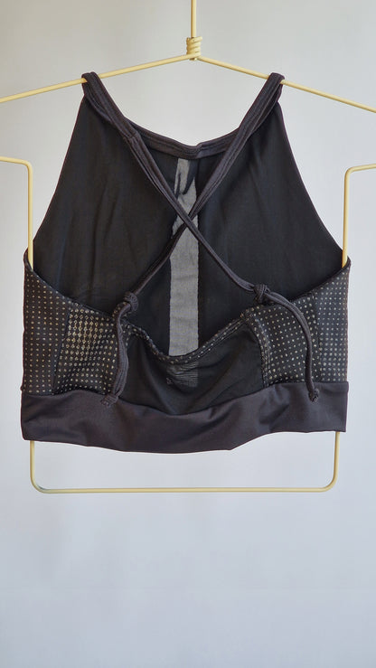 Top Preto com Tule e Bolinhas Cinza