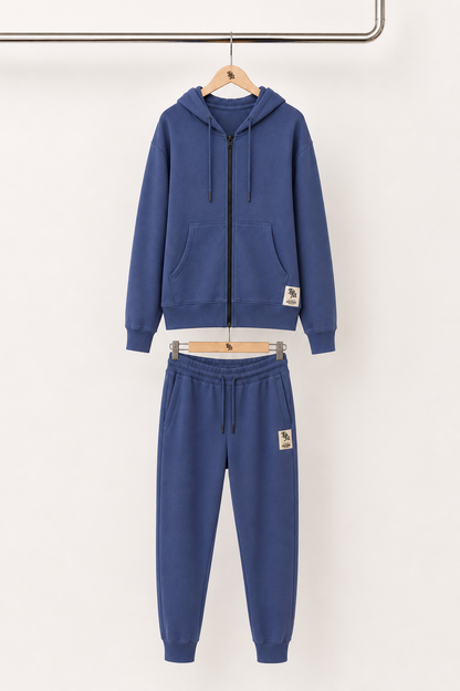 Conjunto Em Felpa de Verão Casaco Com Capuz & Calça Jogger Indigo