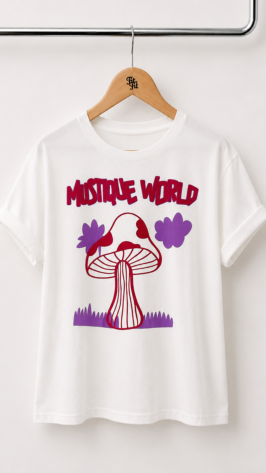 T- Shirt Manga Curta Algodão Cogumelo