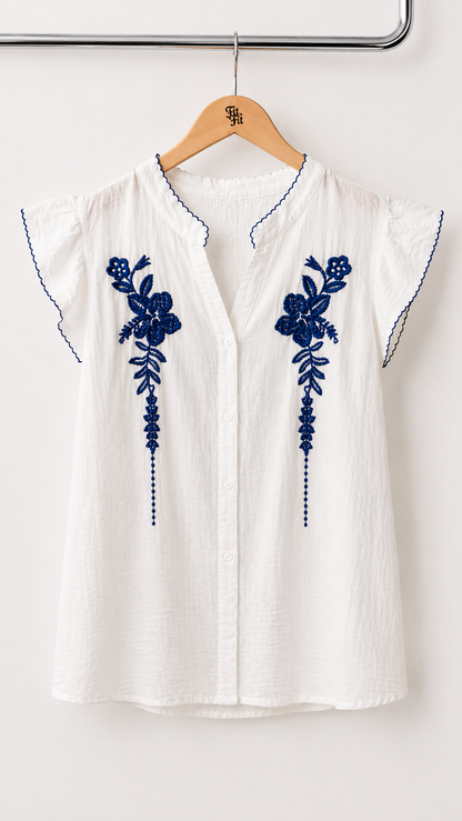 Conjunto Bordado Azul com Calções