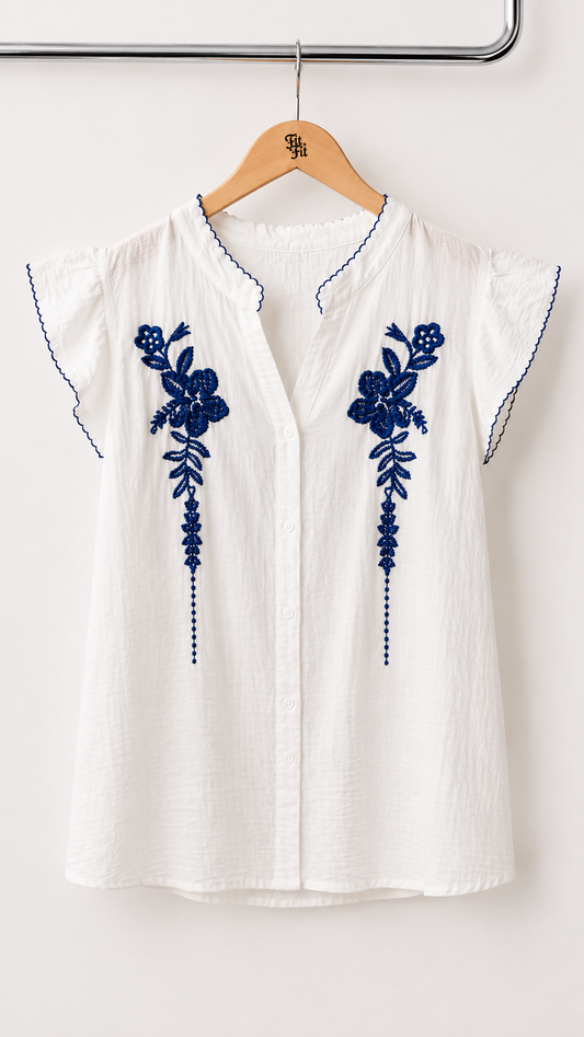 Blusa Bordado Azul