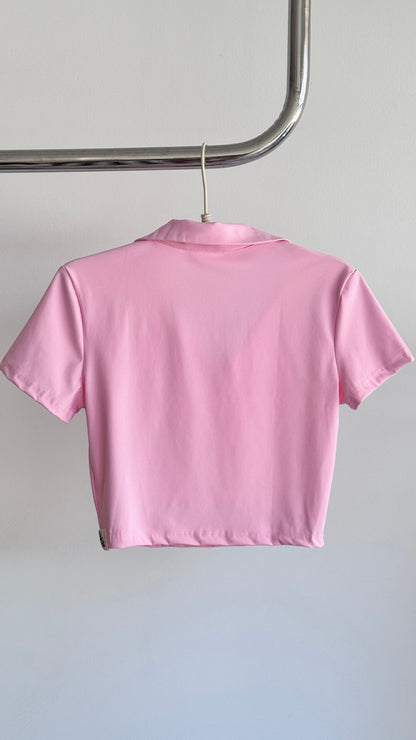 Polo Cropped Rosa Sorvete