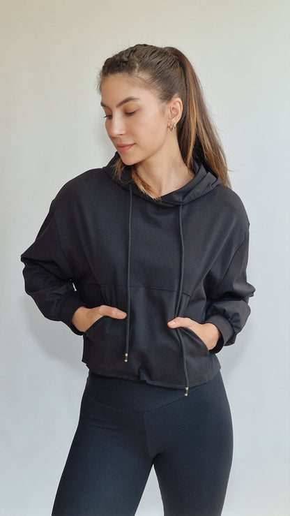 Sweater Crop Raw Preta