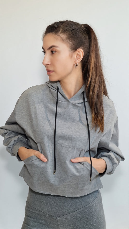 Sweater Crop Raw Cinza Mescla