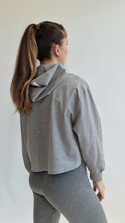 Sweater Crop Raw Cinza Mescla