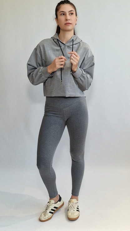 Sweater Crop Raw Cinza Mescla