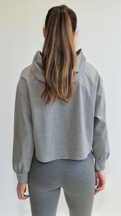 Sweater Crop Raw Cinza Mescla