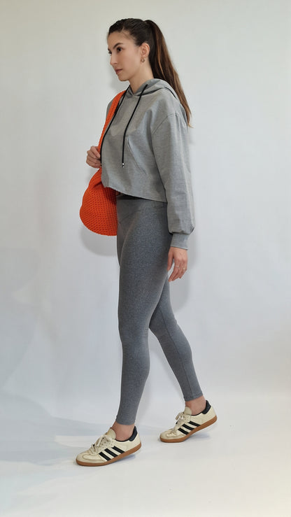 Sweater Crop Raw Cinza Mescla