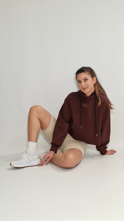Sweater Crop Raw Castanho