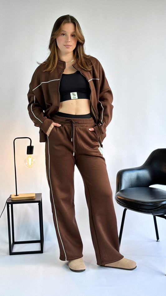 Conjunto Lounge cardado castanho