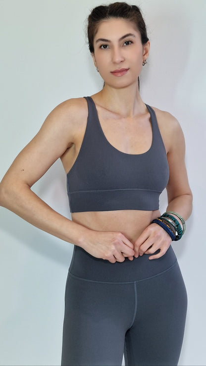 Top Alças Finas nas Costas e Decote Redondo a Frente Cinza Grafite