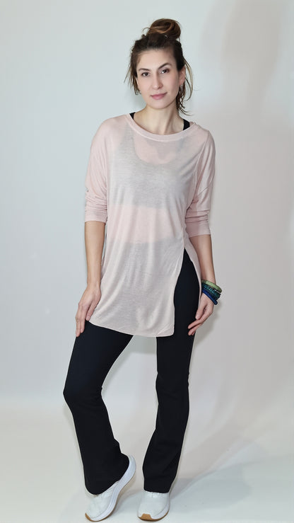 Blusa Comprida Fluida c Abertura Lateral Nude Rosado