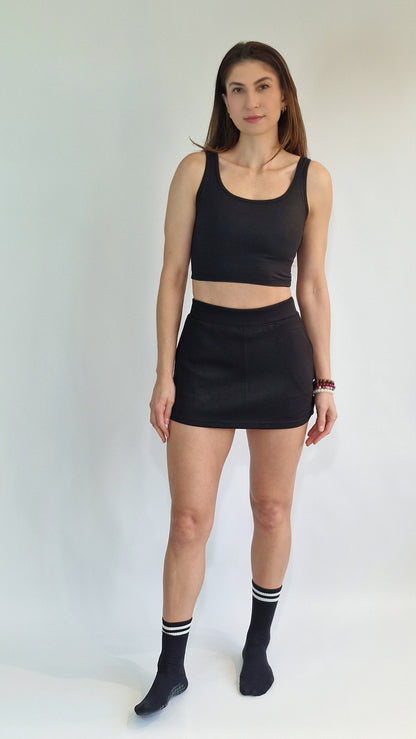 Top Comprido com Alças Duplas e Estrutura Interna Preto