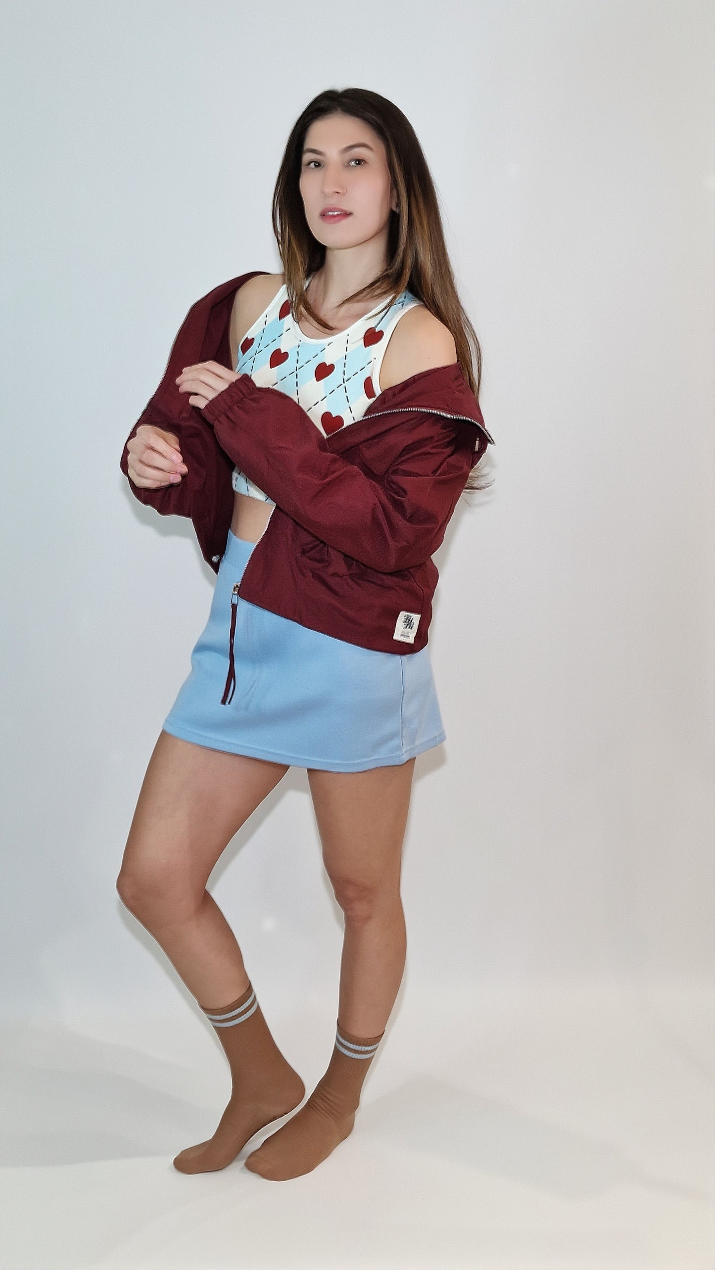 Saia-Calção com Bolso em Malha Americana Azul Brisa