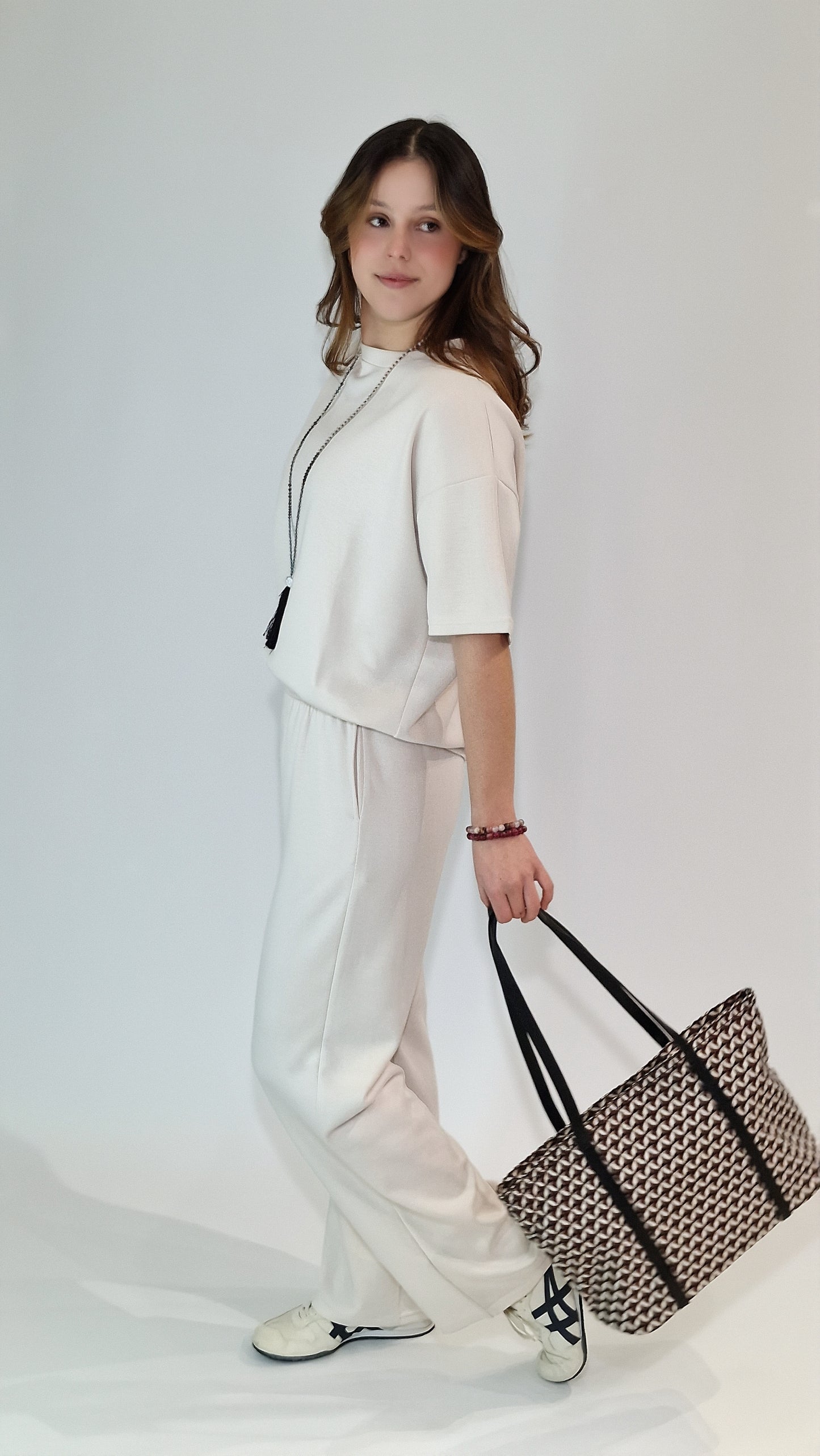 Calças de Malha Americana Marfim