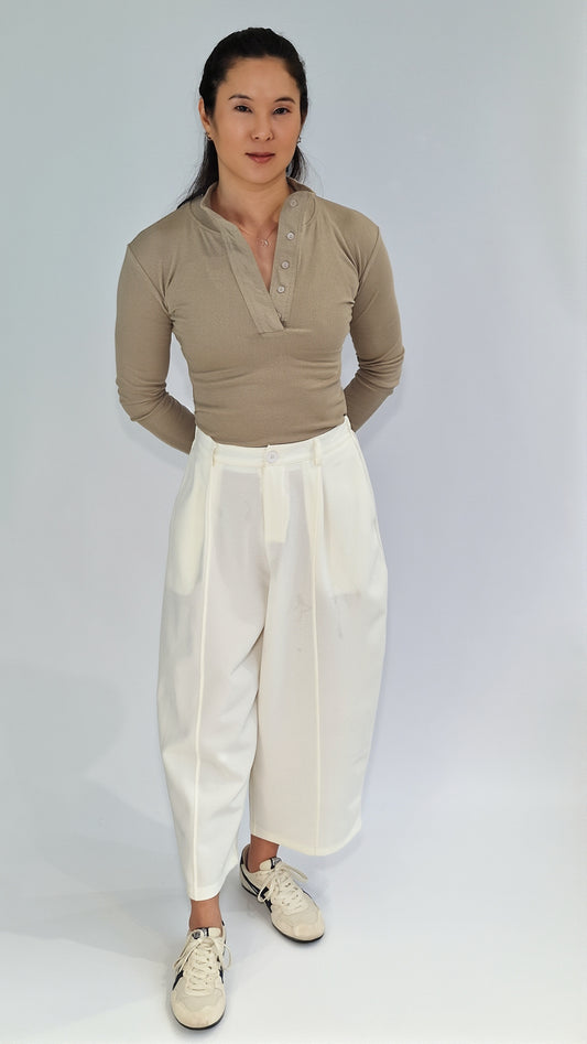 Calça Barrel Cropped Marfim