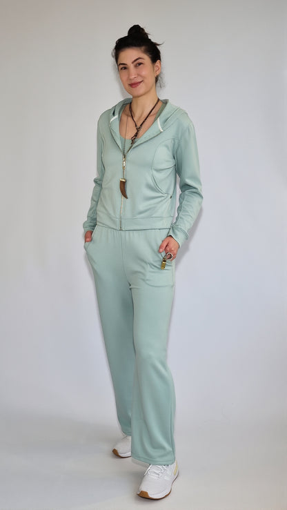 Calças Retas Com Cós Ajustável Verde Sálvia