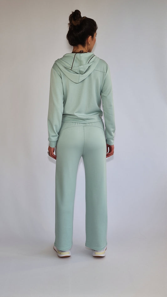 Conjunto Casaco Com Capuz & Calça Reta Verde Sálvia