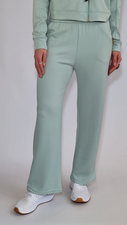 Calças Retas Com Cós Ajustável Verde Sálvia