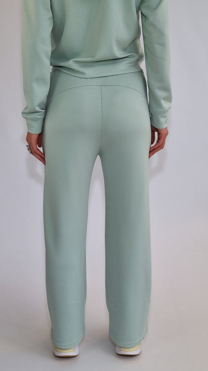Calças Retas Com Cós Ajustável Verde Sálvia