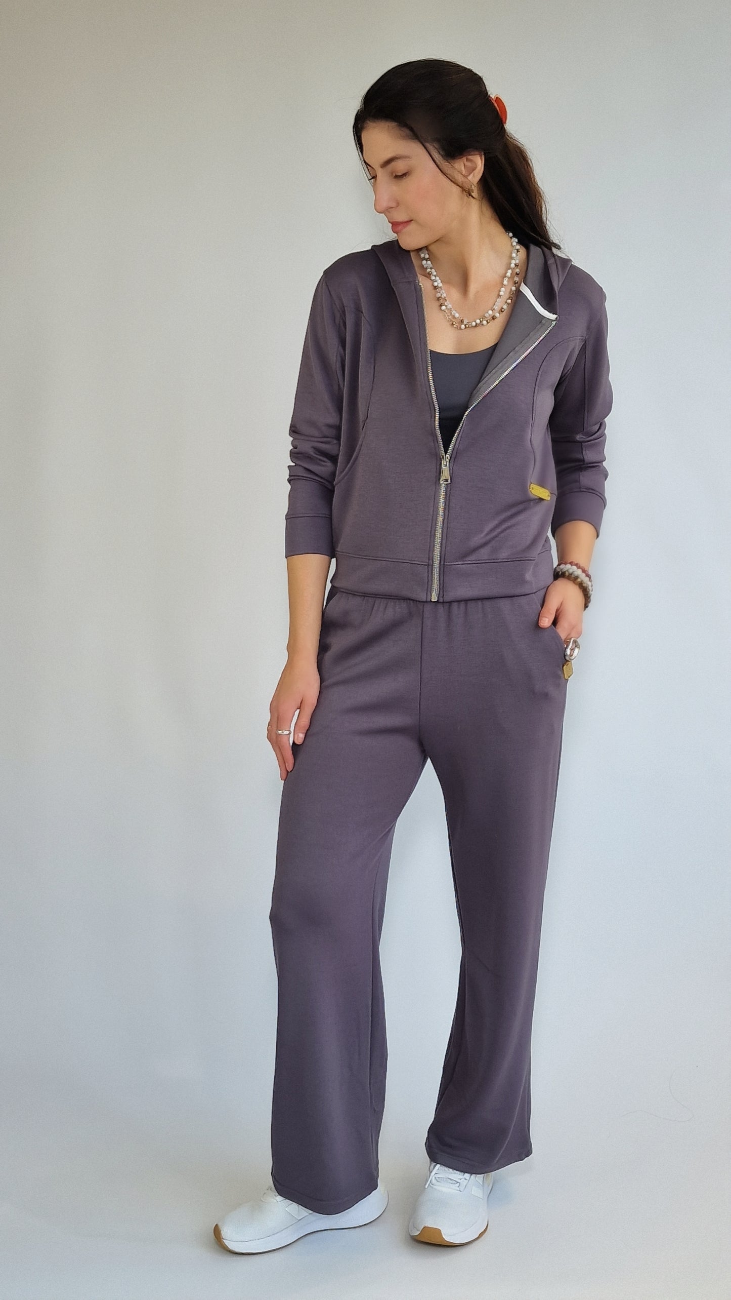 Calças Retas Com Cós Ajustável Cinza Grafite