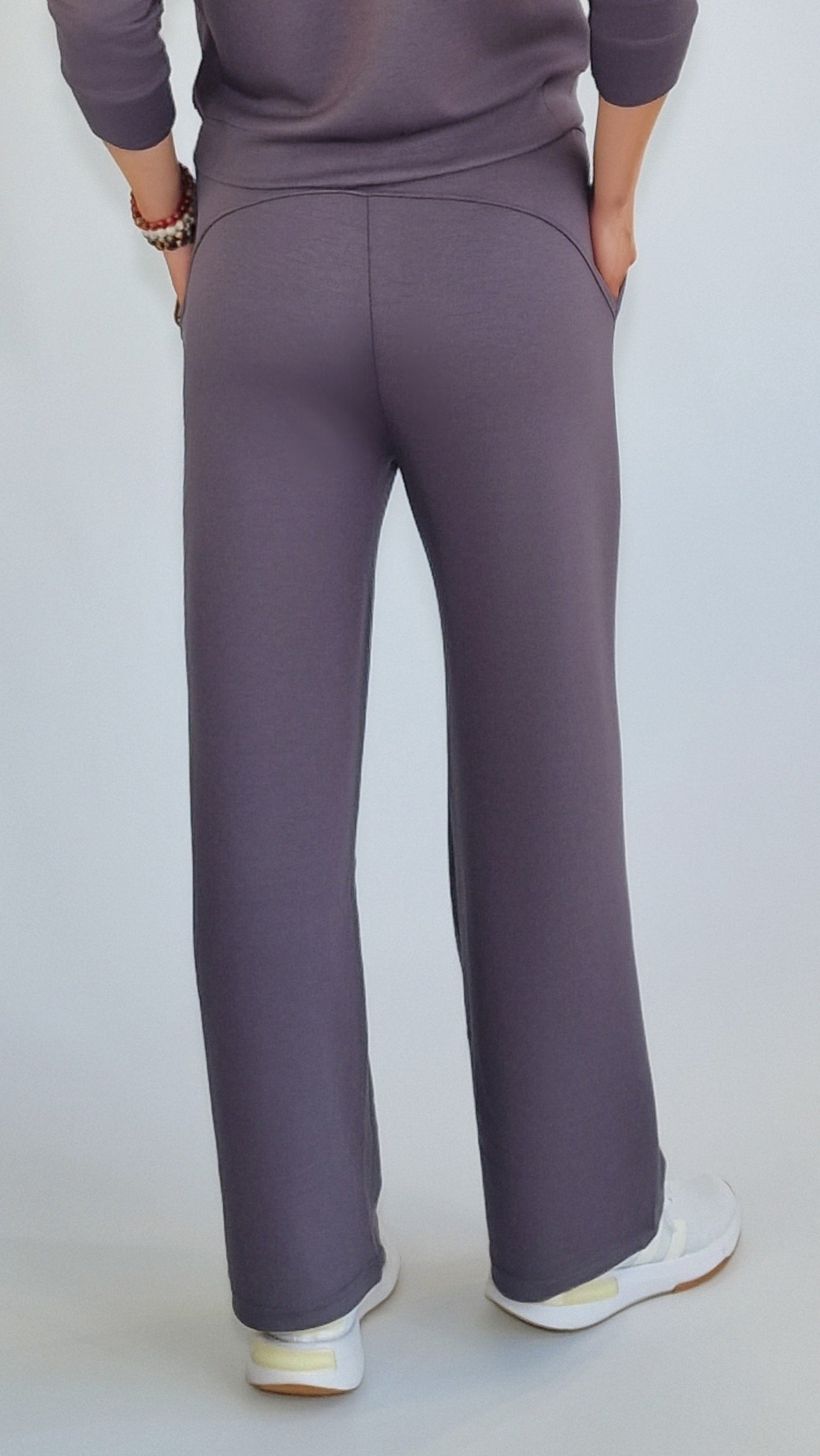 Calças Retas Com Cós Ajustável Cinza Grafite