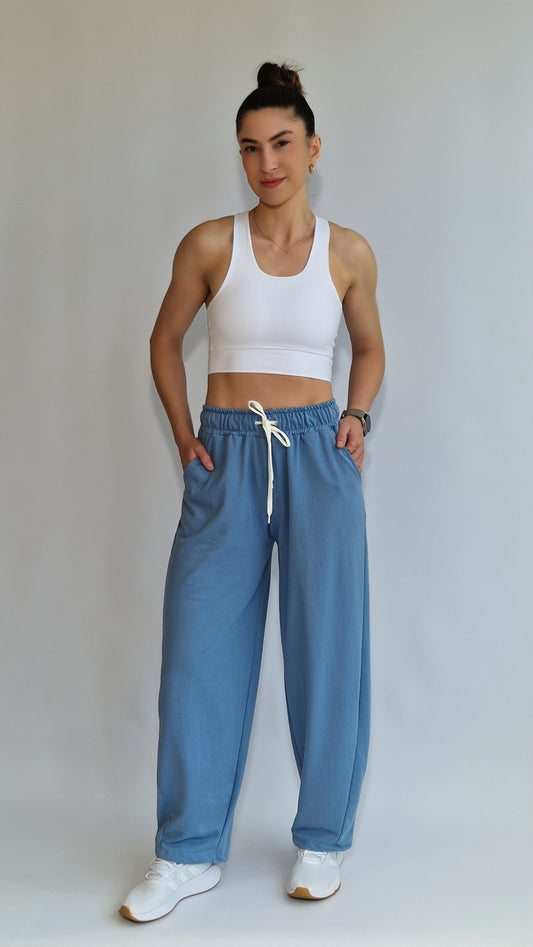 Calças Relaxed Fit Felpa Azul Brisa