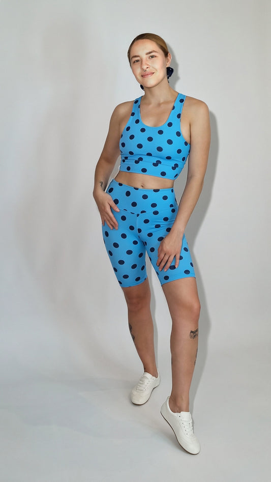 Short Ciclista Azul Brisa Bolinhas Marinho