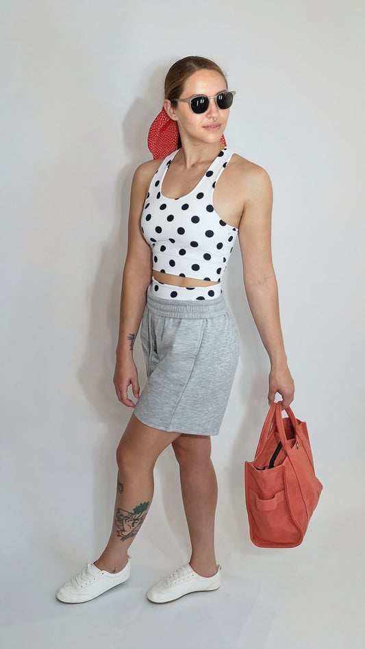 Conjunto Ciclista Branco com Bolinhas Pretas
