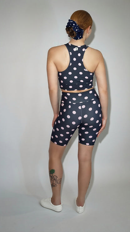 Conjunto Ciclista Preto Bolinhas Rosas