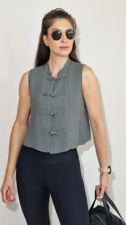 Blusa Linho Oriente Cinza Adrósia
