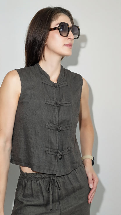 Blusa Linho Oriente Castanho Cacau