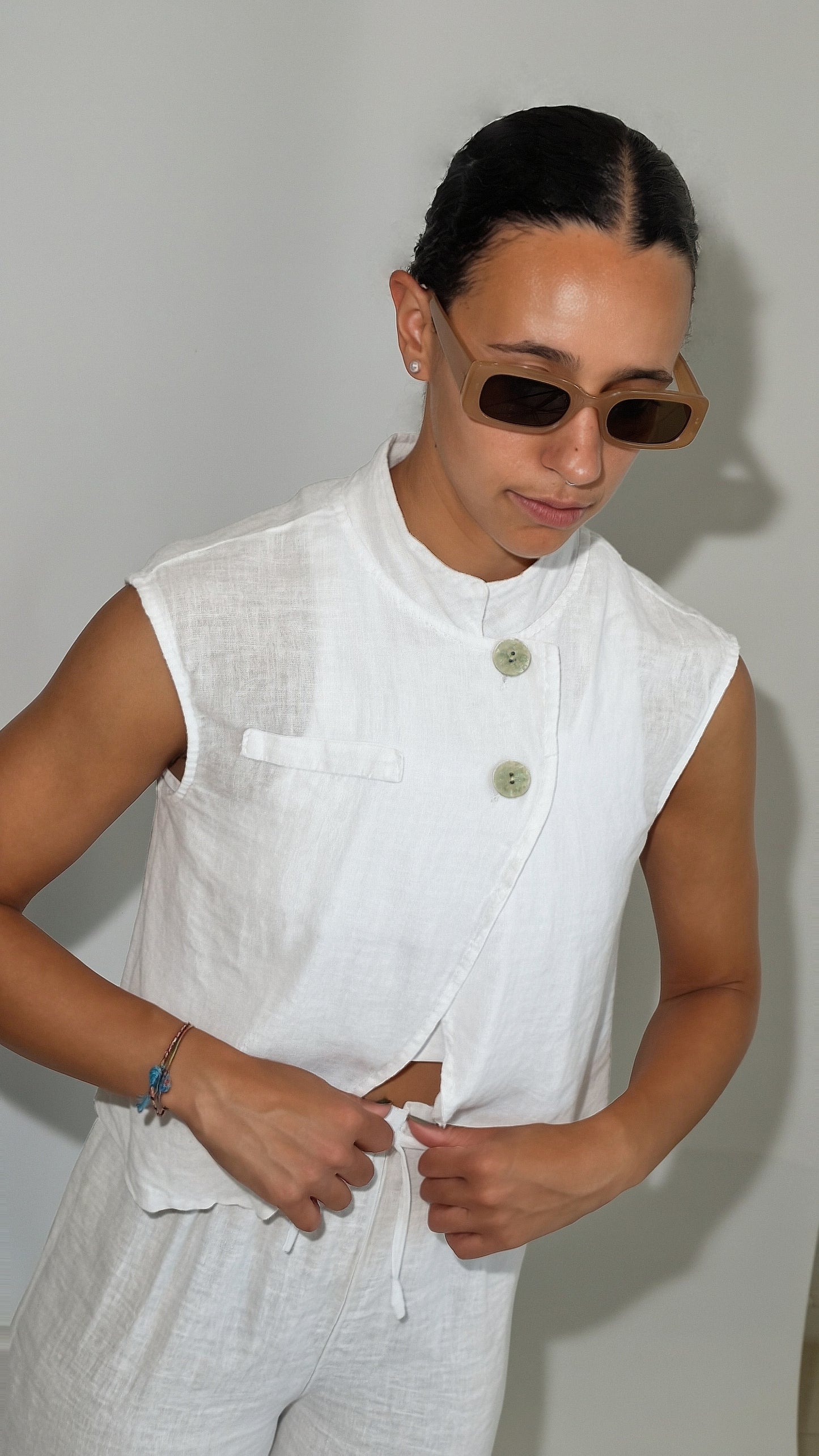 Blusa Linho de Botões Branca
