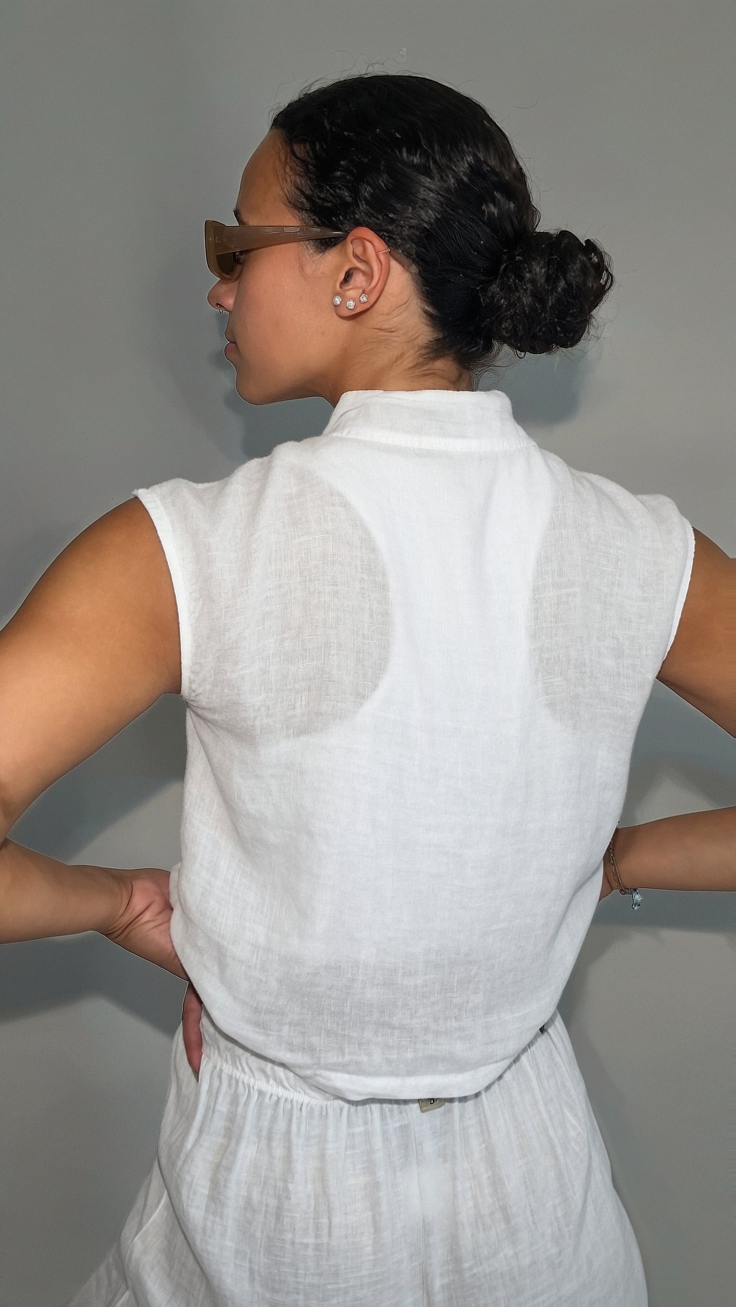 Blusa Linho de Botões Branca